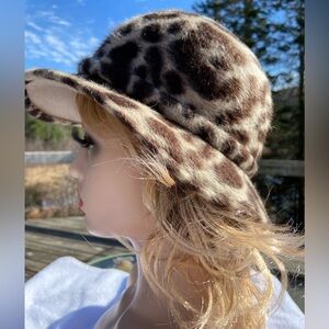 Vintage 1950’s Faux Fur Felt Georgette Leopard Print Hat One Size